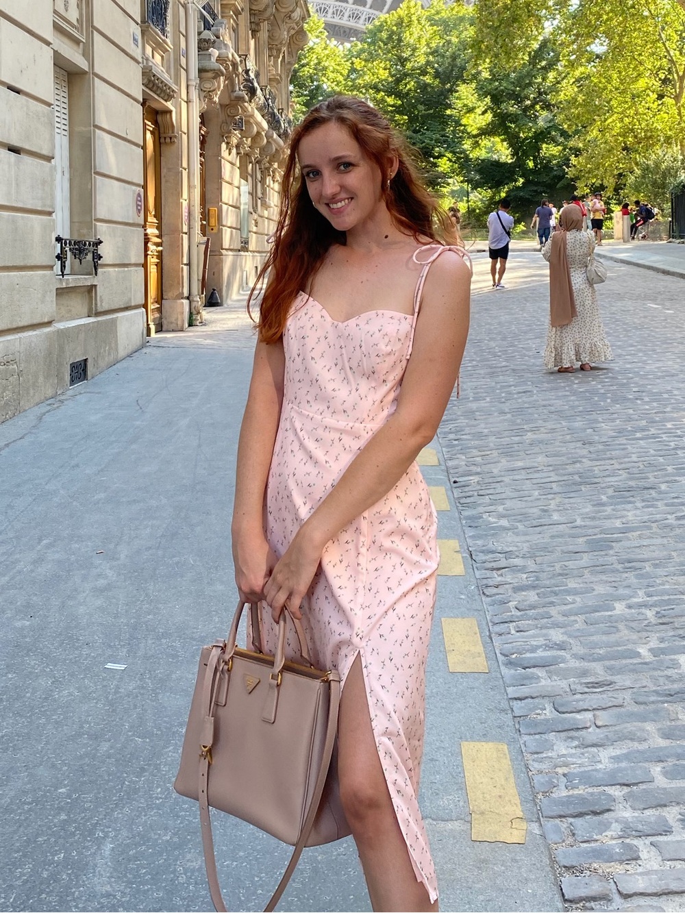 Pink Daisy Satin Dress with Side Split